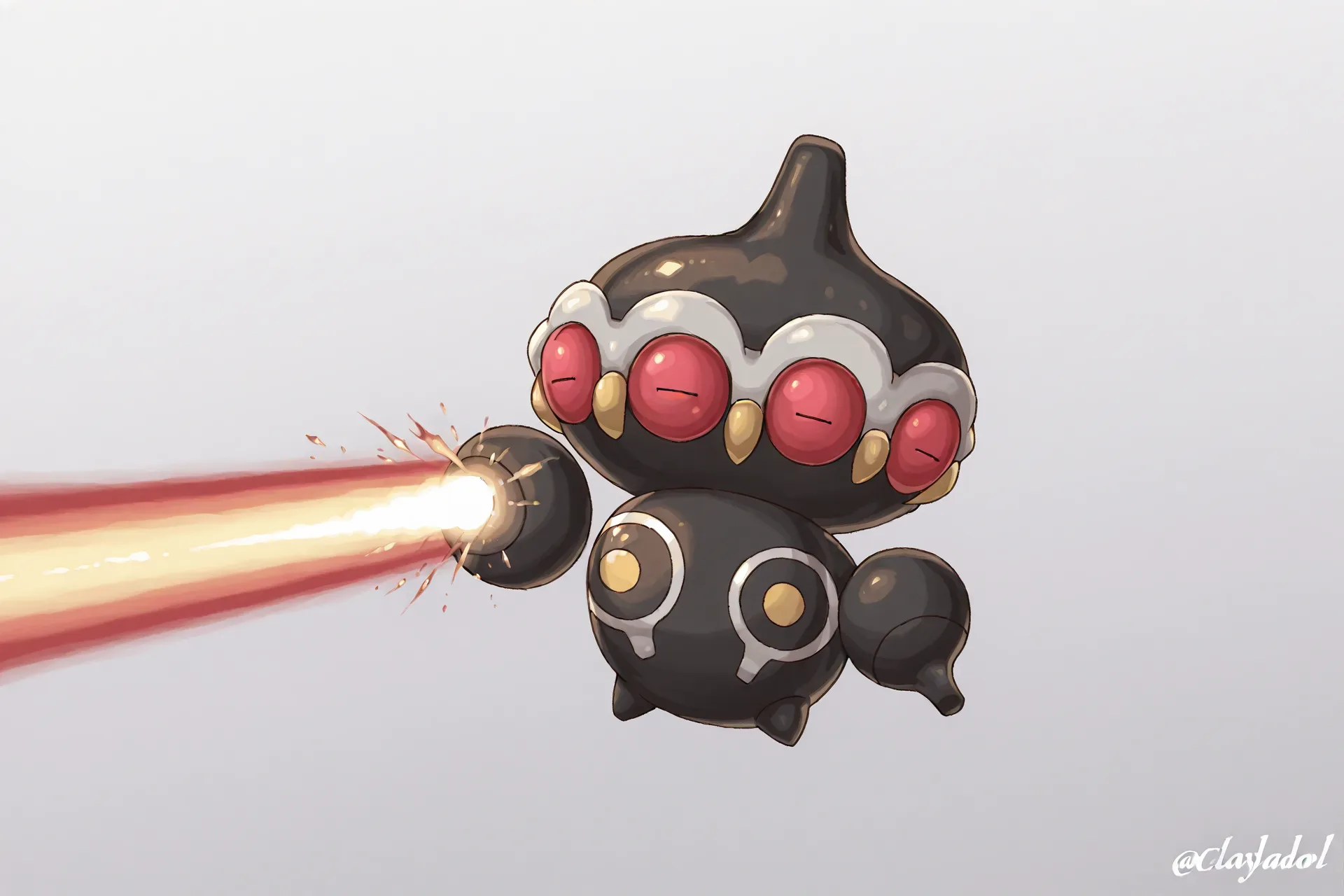 claydol,pokemon \(creature\),1other,red eyes,<lora:Claydol_-_Pokemon_r1:1>,eye beam,beam,