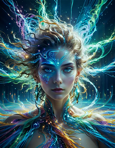 	Capture the mesmerizing dance of quantum particles within the multidimensional realm of a quantum field. Illuminate their vibrant and otherworldly presence, pulsating with boundless energy. Let the interplay of binary colors and shapes evoke the mysteries of string theory, unveiling the hidden dimensions of the universe