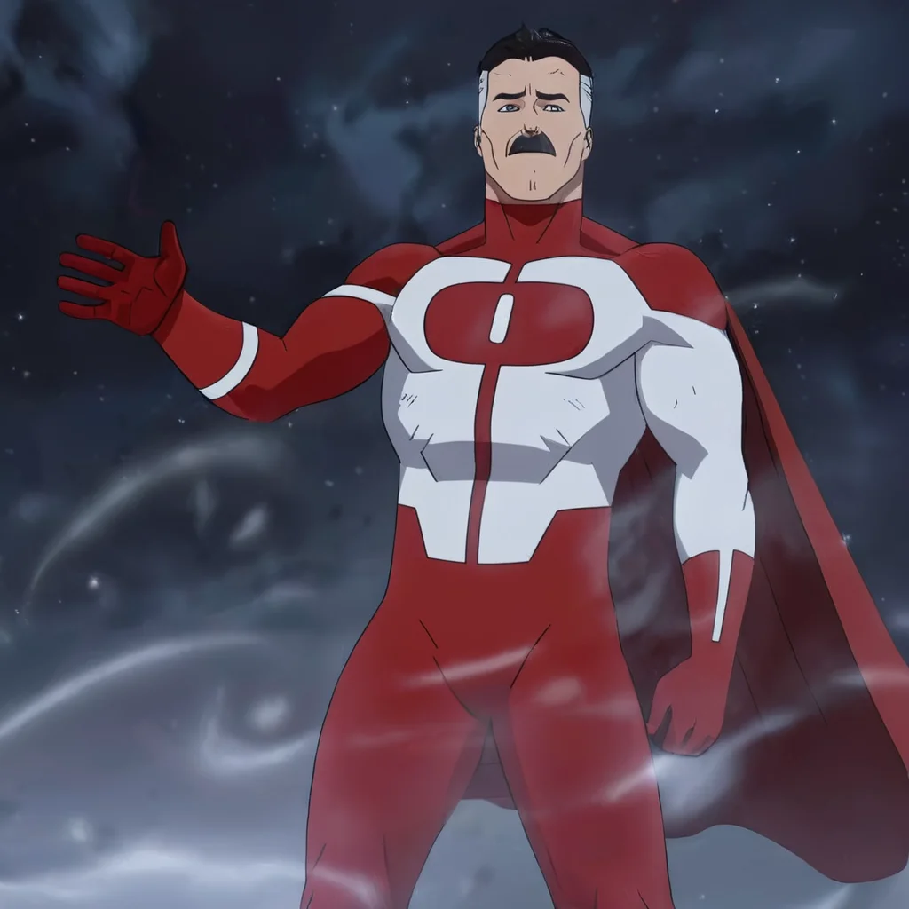 cinematic film still of <lora:Invincible (TV series):0.4>
<lora:detailed:0.4> detailed
<lora:perfection style:0.4> perfect
<lora:PerfectEyesXL:0.3>
<lora:Omni-Man v2:0.9> red white outfit
Omni-Man a cartoon character in a red and white outfit,anti-hero,antihero,omniman,clapping his hands in front of camera,ultrasonic dust waves in front of camera,solo,black hair,gloves,1boy,male focus,boots,cape,white footwear, shallow depth of field, vignette, highly detailed, high budget, bokeh, cinemascope, moody, epic, gorgeous, film grain, grainy