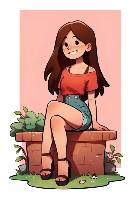 score_9, score_8_up, score_7_up, score_6_up, score_5_up,  1girl, solo, full body,
(source_cartoon),
<lora:Mal (Storybooth)_v03-0:0.85>
Mal_Storybooth, brown hair, long hair, straight hair, dot eyes, grin, high heels, sitting,
outdoors, detailed background,
<lora:Expressive_H:0.7> Expressiveh,
<lora:add-detail-xl:0.9>