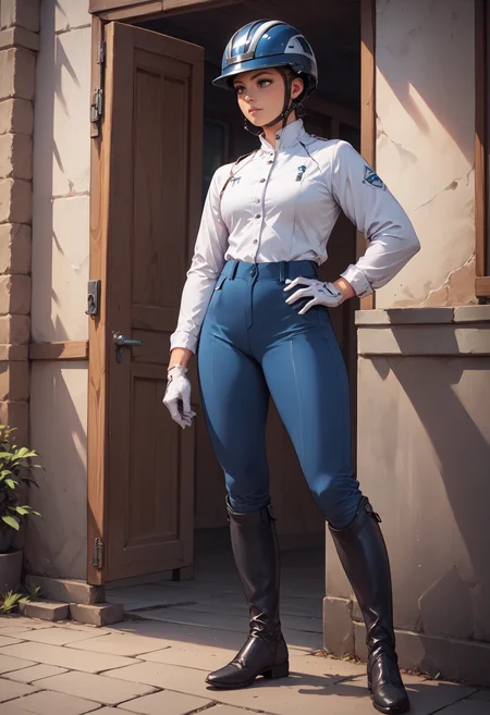 score_9, score_8_up, score_7_up, source_anime
1girl, blue pants , <lora:ridingOutfitPony:1.0>, white gloves, helmet, boots, long sleeves,