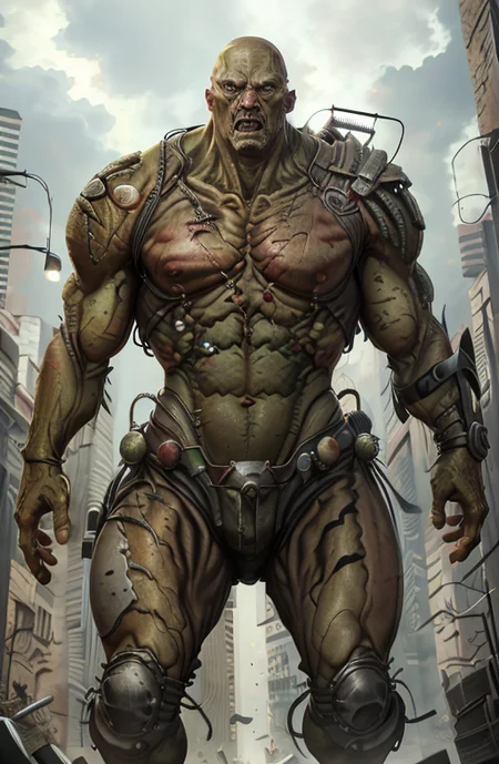 proportional eyes, photorealistic, hyper realistic, extremely detailed, hyper detailed, soft lighting, detailed background, extreme detail background, sharp details, super mutant, <lora:supermutants:1>