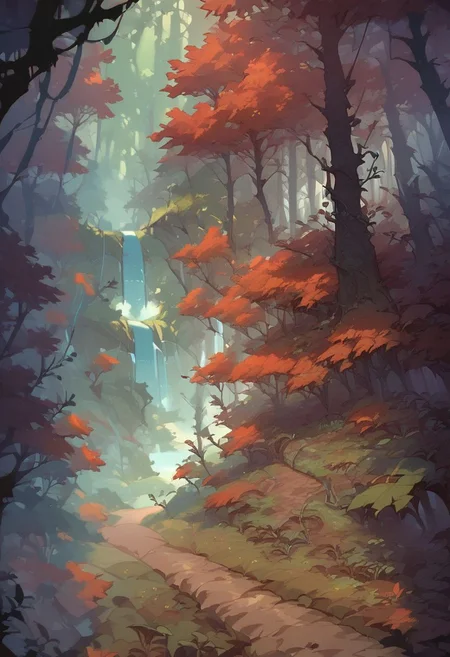 score_9, score_8_up, score_7_up, score_6_up,
a waterfall, in a forest, dark forest,