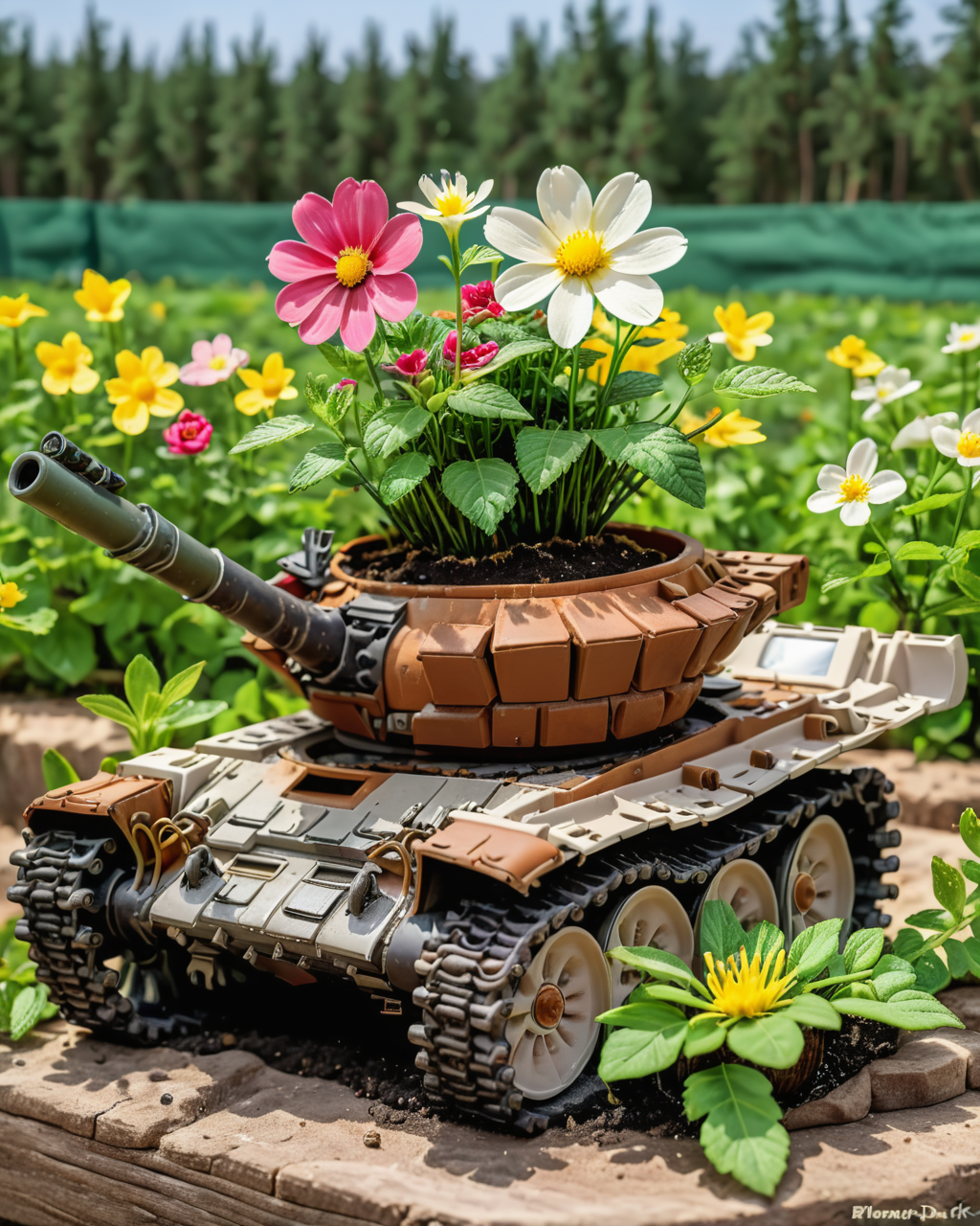 a (miniature) vtnktnk tank being used as a flower pot, dslr, 8k, beautiful, hyper realistic <lora:vtnktnk_SDXL_v1_32-000015:1> <lora:M0nstrcrz_SDXL_v1_32:0.5> <lora:retr0magz_SDXL_v1_32:0.5>