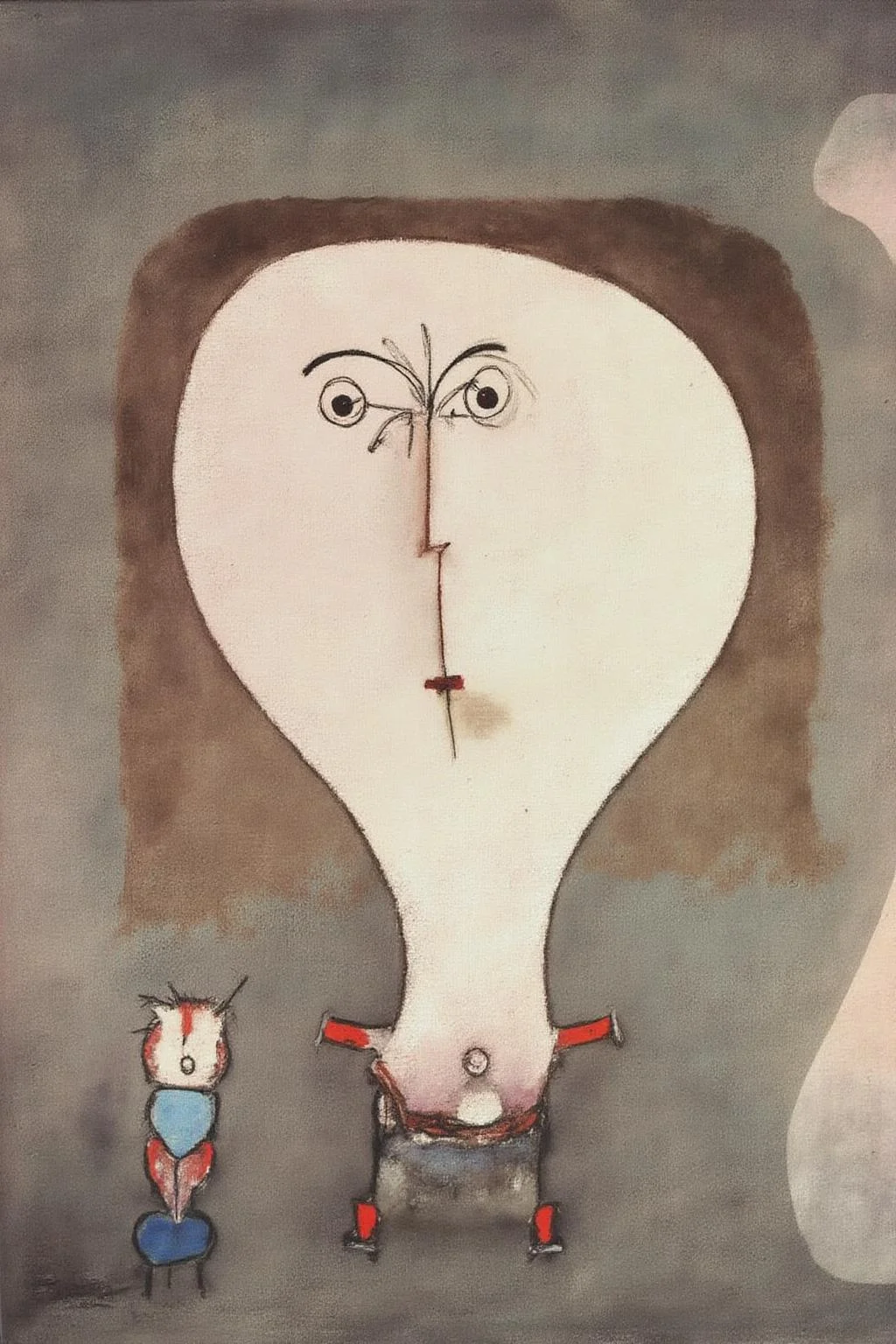 paulklee1 painting.
An abstract portrait of a person with a large, oval-shaped head, a smooth, rounded face, and a tiny body.
<lora:paulklee1_cap_d8a4e12:1.0><lora:839867789725473934:0>