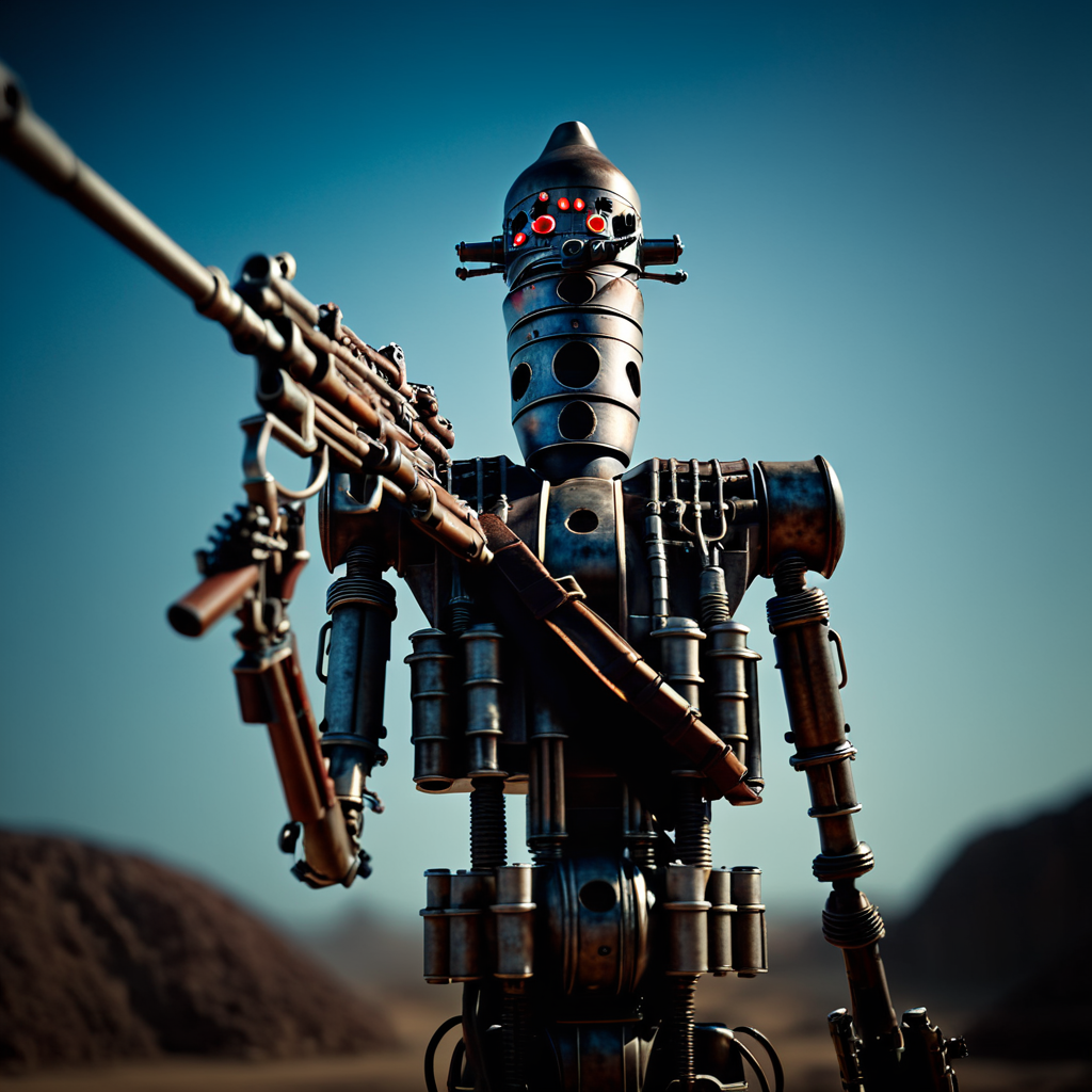 cinematic film still of  <lora:IG-88:1>
IG-88 droid a robot with a gun and a light on In Star Wars Universe, solo, weapon, sky, blurry, gun, no humans, robot, science fiction, shallow depth of field, vignette, highly detailed, high budget, bokeh, cinemascope, moody, epic, gorgeous, film grain, grainy
