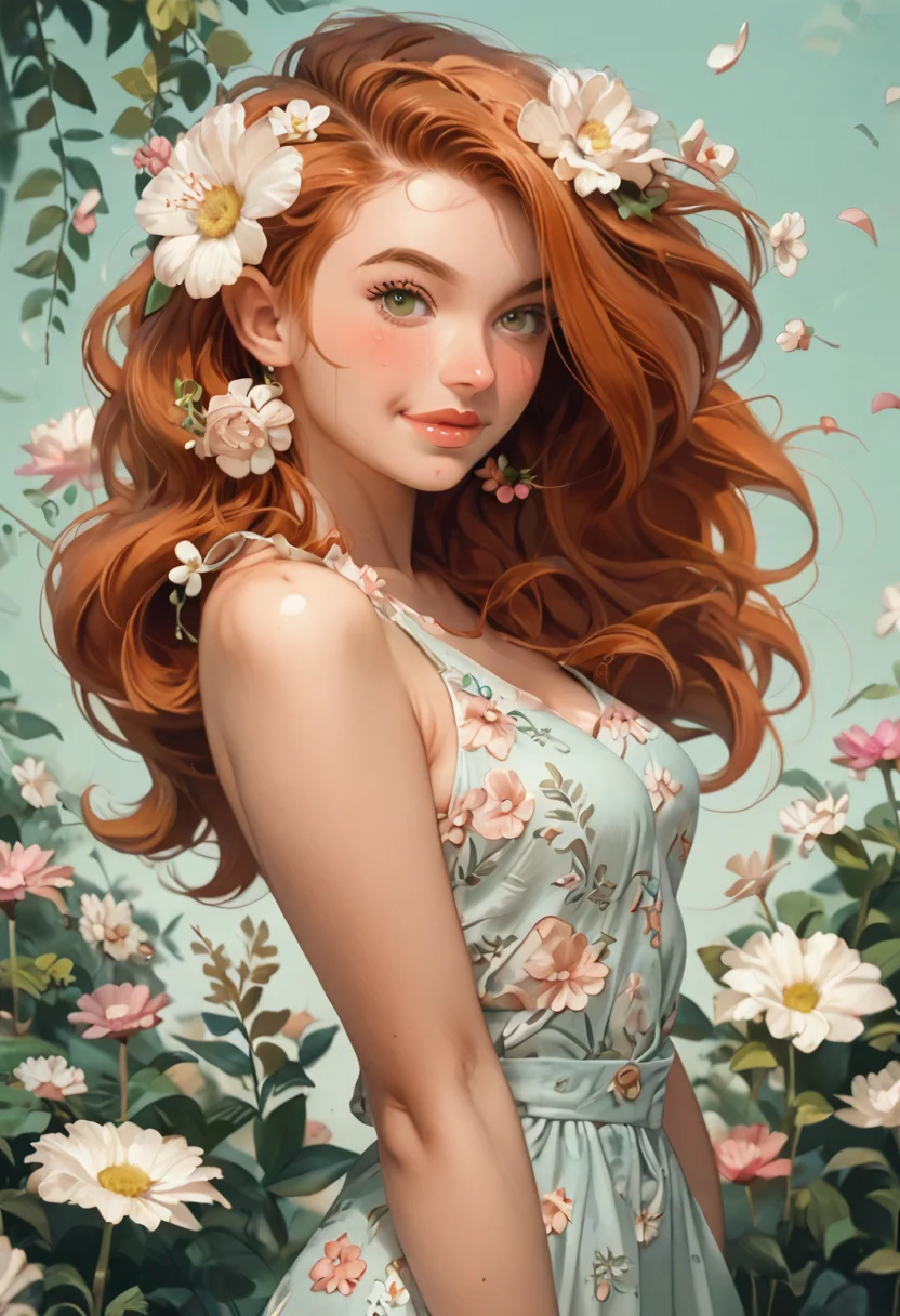 score_9, score_8, score_7 up, 1girl, kim possible, mature woman, beautiful eyes, small smile, blush, fl0rald0lls, dynamic pose, summer dress, pastel background, flowers, leaf, pink flower, white flower <lora:Floral Dolls Pony Style:0.8><lora:EnvyPonyPrettyEyes01:0.7> <lora:Kim_Possible:0.8>