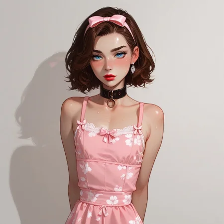 score_9, score_8_up, score_7_up, Expressiveh, fFaceDetail, OverallDetail, sexy pose,
, kawaii, perfect eyes, detailed, , pale skin, perfect skin,
(1_Femboy), detailed eyes, big blue eyes,
,
sexy skinny feminne body, round sport ass,
, narrow waist, bob haircut ,brown hair,
Lace stockings, , black nails, , ear piercing, makeup, lipstick, strands, black collar, , ,
, submissive, thin waist,
Aroused, ,
sexy, blush,, eyes widen, sweat,
Solo,
cotton dress, cincher, pink dress, floral print, lace, bow, back bow, collarbone, hairband, hair bow, highly detailed, intricate, arms out, leaning back, contrapposto, modelshoot, abstract background, cowboy shot, solo