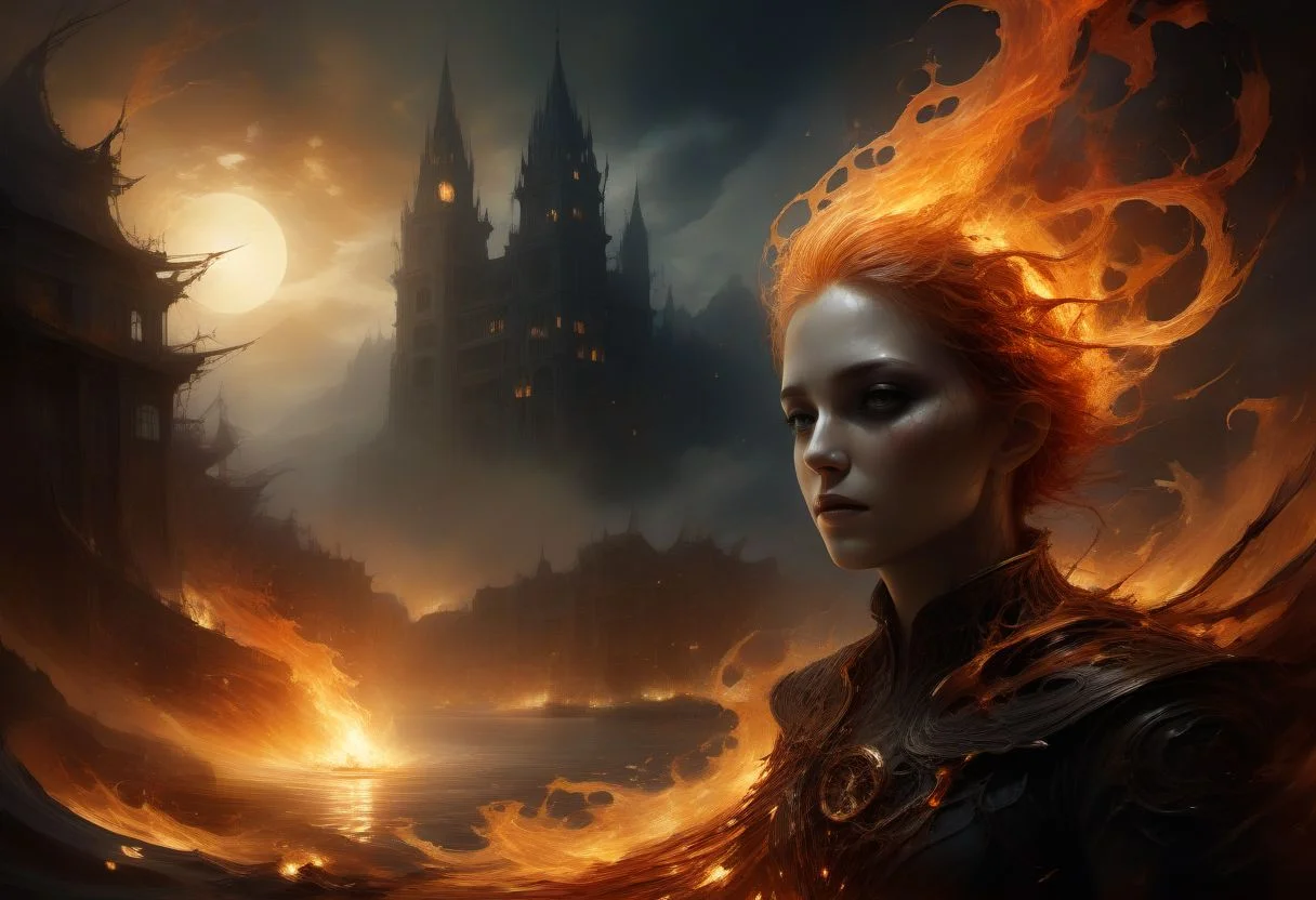 “Fire that burns my soul, lights my very heart”, beautiful inner light, deep shadows, extraordinary detail
