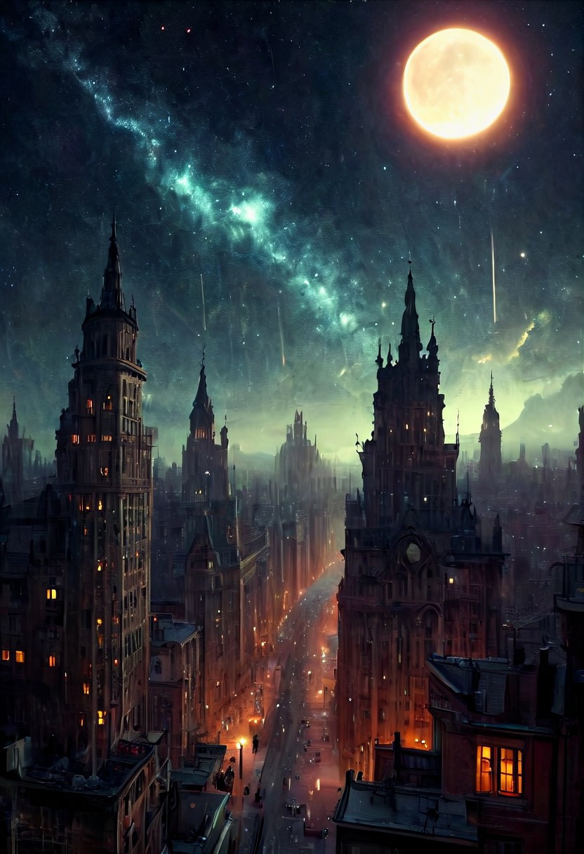 score_9, score_8_up, score_7_up, celestial promenade, the horror of stars, twilight sunshine, heaven help us, cityscape masterpiece, realistic, best quality, cosmic horror, Style-Volumetric, MJgothic, bright horror, st3llar