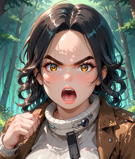 PonyScores7, source_anime, ah1, IllustriousQual, <lora:natsumi_style:0.5>, <lora:by_usakun-pony:0.4> by usakun, <lora:Akina_Bbw_Style_-_PonyXL:0.2> AkinBw
BREAK (Close-up)
BREAK 1girl, mature female, (round face:1.2), (thick eyebrows:1.3), (curvy), round-chin, caucasian, (plump face), <lora:Round_face:0.2>, <lora:ETO_OCPonyXL:0.3> eto_oc, skindentation, (plump), thick thighs, wide hips, busty, voluptuous, lips, <lora:venus body PonyXL:0.3>, <lora:shinyskin2:0.2> glistening skin
BREAK  (curly hair), long hair, (black hair:1.4), (parted hair:1.7), messy hair, kinky curls, <lora:hairdetailpxl:0.2> hairdetailpxl
BREAK (brown eyes), (colorful eyes), (downturned eyes:1.4), <lora:expressive eyes:0.2> expressive eyes, <lora:eyedetailpxl:0.2> eyedetailpxl, <lora:Eyes_High_Definition:0.2> EyesHD
BREAK ((angry, rage, furious, half-closed eye, v-shaped eyebrows, open mouth, shouting)),  <lora:Expressive_H:0.2> Expressiveh, <lora:Emotional_Anime_Expressions_PonyXL_Concept:0.2> emotional, <lora:Best_Facial_Expression_LoRA_PONY:0.2>, looking at viewer, <lora:Detailed expressive EXEV style -XL Pony V1.0:0.2> FaceDetail
BREAK ((communicating with hand signals))
BREAK astronaut sonic soundwave nanofiber Teddy coat
BREAK (((Forest green background with thin gold lines tracing the contours of abstract trees)))
BREAK <lora:xl_more_art-full_v1:0.2>, <lora:aesthetic_anime_v1s:0.2>, <lora:EpicF4nta5yXL:0.2>, <lora:detailxl:0.2> detailxl, <lora:Fant5yP0ny:0.2>, best quality, amazing quality, best aesthetic, absurdres, illustration, Volumetric_Lighting, ultra-detailed, very aesthetic, intricate details, 8k, masterpiece, best_quality
BREAK Stable_Yogis_PDXL_Positives, AS-Adult, <lora:Complicated fantasy portrait - XL Pony V2.0:0.2>, bad-hands-5, <lora:HDA_Detailer:0.3>, HDA_FatGirlXL