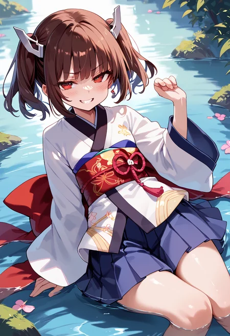 (Uncensored:1), score_9, score_8_up, score_7_up, score_6_up, score_5_up, score_4_up, very detailed illustration,
<lora:Doujinshi_Asanagi_Pony_V1:0.95>
<lora:TouhokuKiritanMMD_PONY_V1:0.8>touhoku kiritan, brown hair, short hair, short twintails, red eyes, small breasts,(black headgear:1.1),
white kimono, gradient kimono, red obi, pink sash, ribbon, long, sleeves, wide sleeves, pleated skirt,
Weight Shift,in the bath,,smug, smirk, blush, teeth,