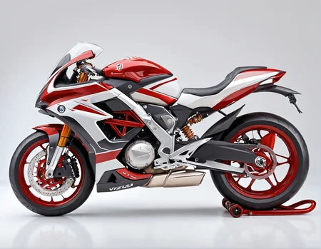 ethereal fantasy concept art of  <lora:Zoom_Cars:1>,Cornelisz Hendriksz Vroom,, a red and white motorcycle is parked on a white background with a red and white stripe around the bike [20], . magnificent, celestial, ethereal, painterly, epic, majestic, magical, fantasy art, cover art, dreamy