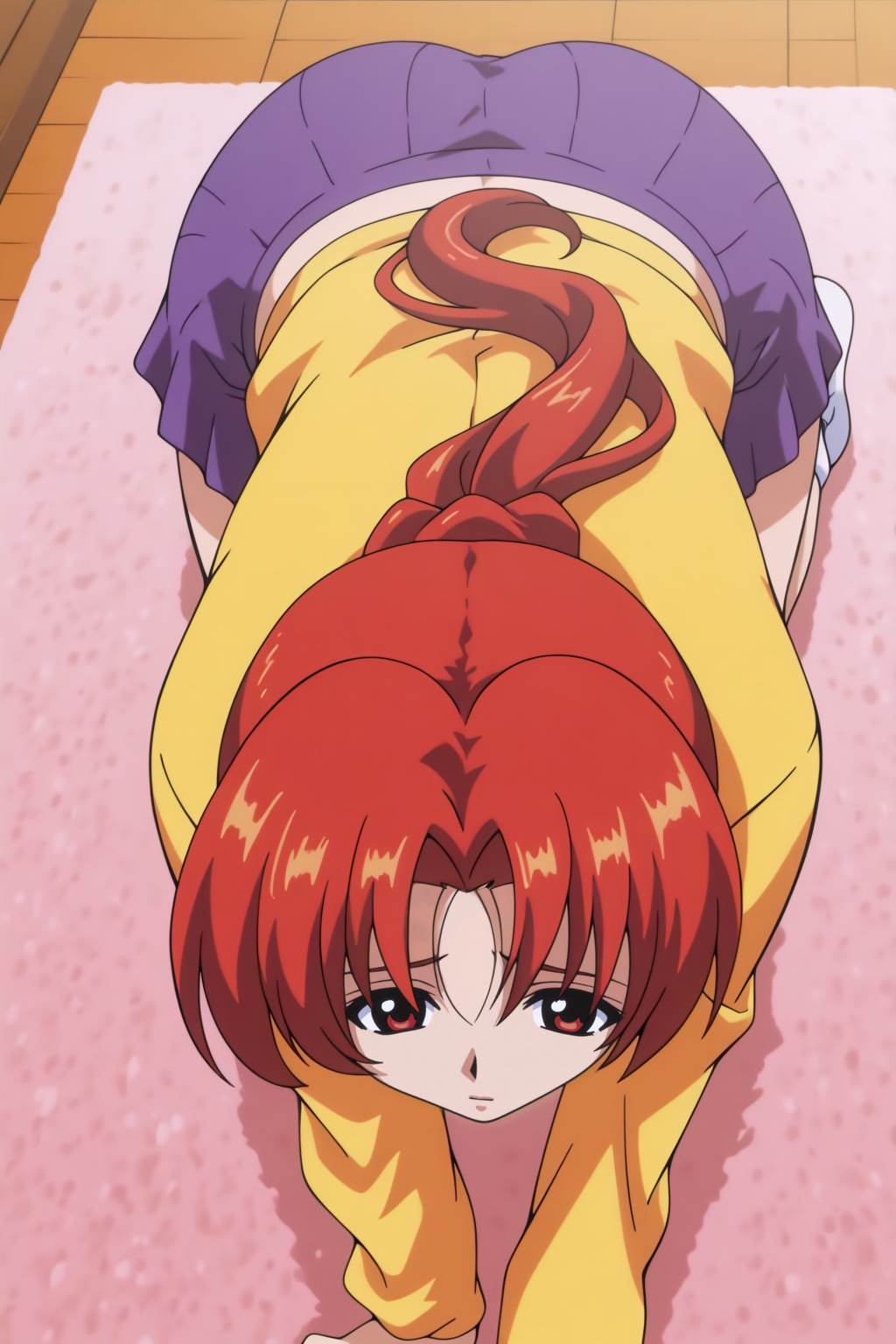 Chiharu Shinonome, newest, anime coloring, all fours <lora:Eiken-Chiharu_Shinonome-illustrious_v2:0.8>