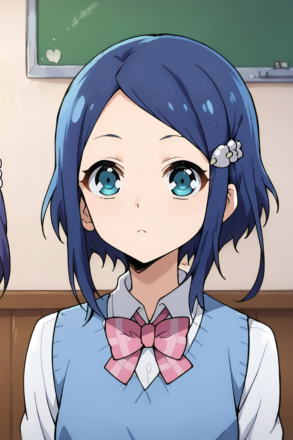 score_9, score_8_up, score_7_up, source_anime, masterpiece, best quality,  upper body, school uniform, straight-on, happy, cute, <lora:ibara_rinne_v1_pony:1>, ibara rinne, blue sweater vest,expressionless, (op;en mouth),