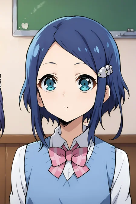 score_9, score_8_up, score_7_up, source_anime, masterpiece, best quality, upper body, school uniform, straight-on, happy, cute, <lora:ibara_rinne_v1_pony:1>, ibara rinne, blue sweater vest,expressionless, (op;en mouth),
