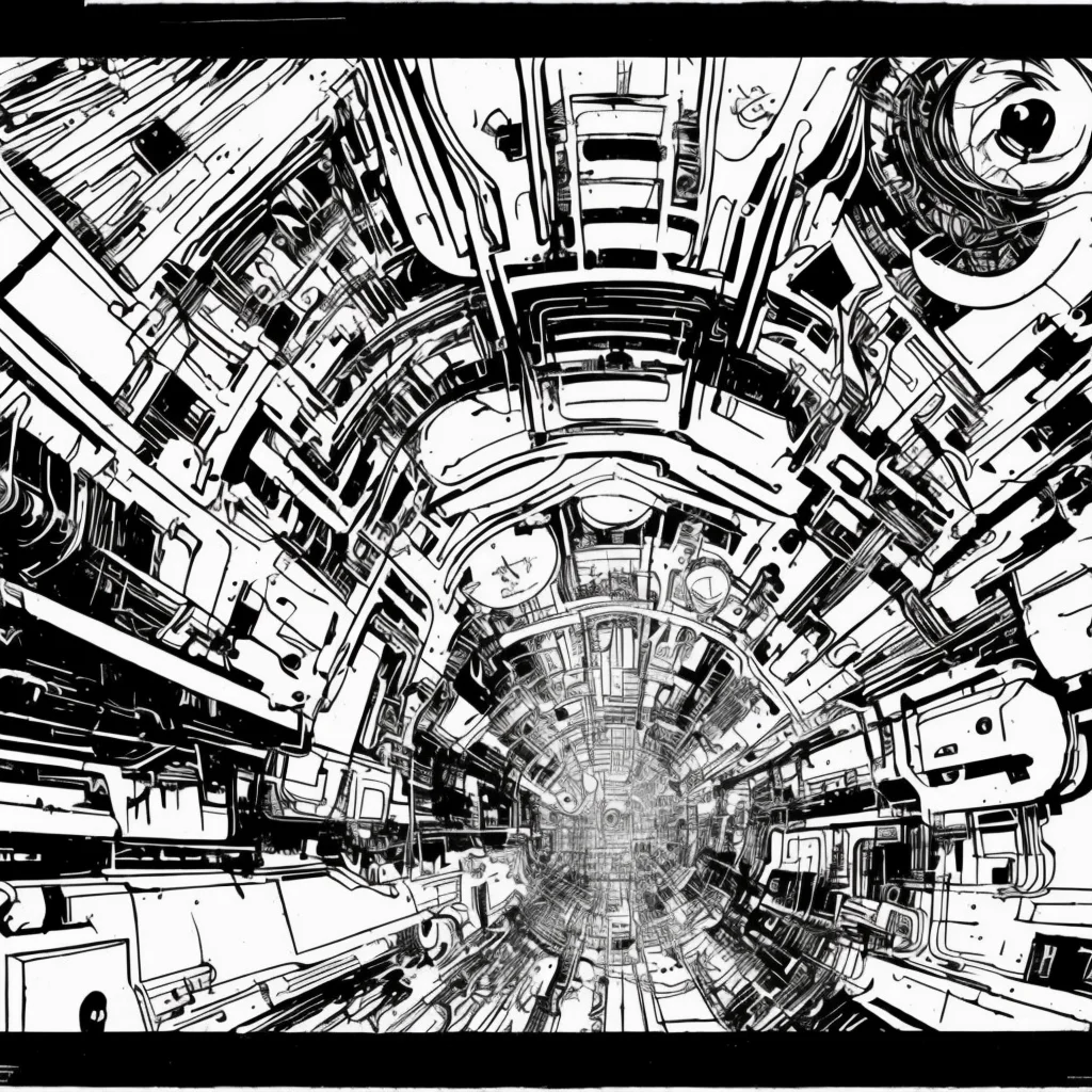 black and white, photorealistic intricately detailed comic book art by award winning line artist, of a steampunk scientist stepping stepping through a magical portal, black and white ink, epic cinematography