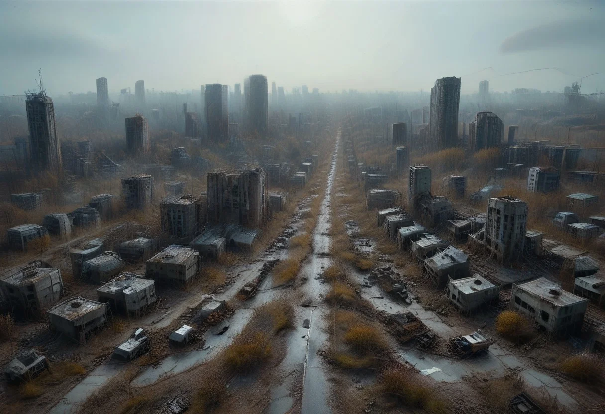 cityscape, scenic, landscape, buildings, lights, chrome, retro, neon sign, broken robot parts, contrasting colors, rust.
1 man, A retro-futuristic hunter wearing a jetpack stands in a barren wasteland of decaying building, scratched chrome jetpack flickering with dim, pulsating lights. Carrying a glowing data core, its once-smooth casing cracked and etched with corrosion. The explorer’s faded jumpsuit flutters in the dry, toxic wind as the data core’s flickering circuits cast eerie, shifting light across their determined face and the crumbling ruins around them. Jed-Rst, Rusty, detailed, realistic, cinematic, (dvr-lnds-sdxl), evi@decrepPunk,