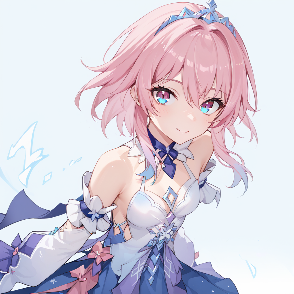 score_9, score_8_up, score_7_up, simple background, light smile,
1girl, march7thdress, pink hair, bare shoulders, detached sleeves, 
<lora:march7th_dress_pony_v2:1>
