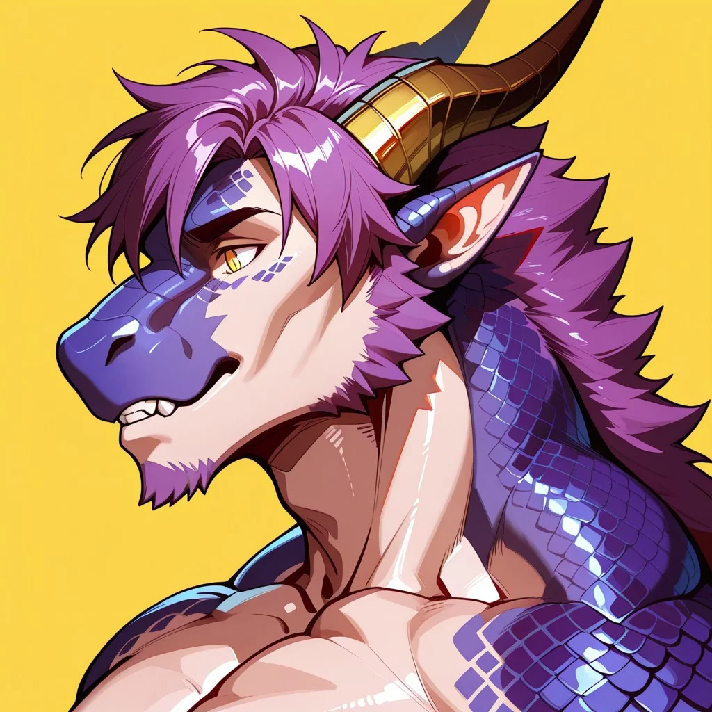 score_9, score_8_up, score_7_up, score_6_up, score_5_up, score_4_up, high quality, (detailed eyes:1.5), (detailed face), ((perfect face)), master piece, best high quality, ultra details, intricate details, male focus, detailed body, detailed background, perfect anatomy, masterpiece, high quality, best quality, amazing quality, very aesthetic, absurdres, muscular male, muscular, masculine, anthro dragon, partially transformed, mid-transformation, human transforming into dragon, transformed face, ((purple scales)), dragon face, human head, dragon horns, profile, view from side, ((portrait))