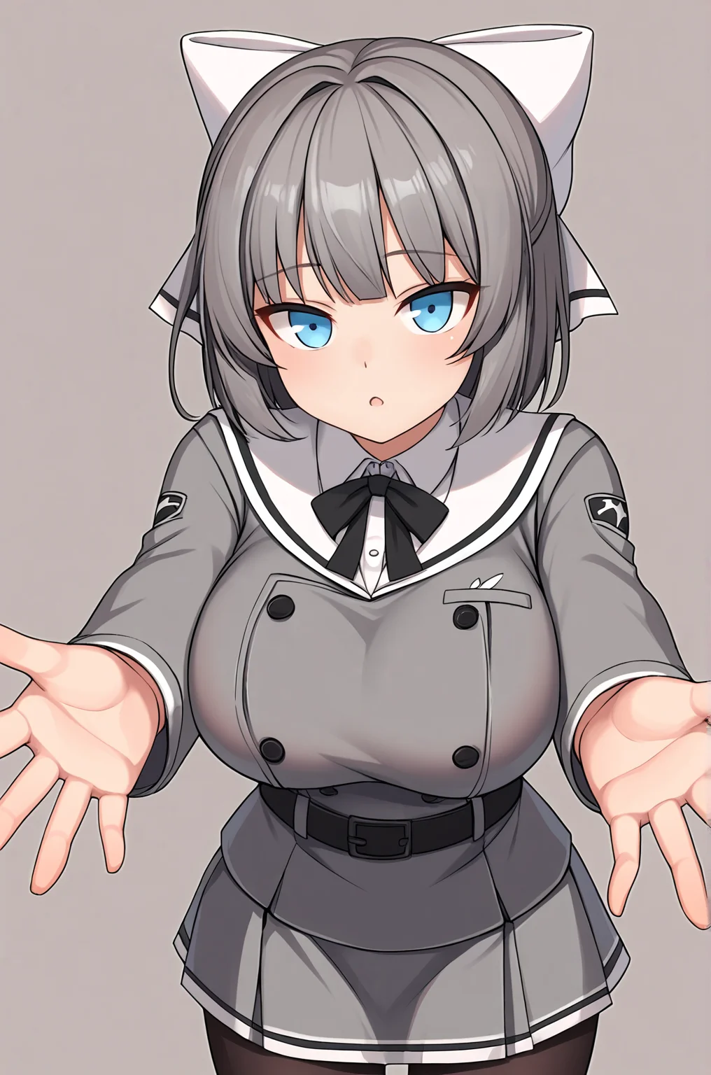 anime artwork, score_9, score_8_up, score_7_up, score_6_up, score_5_up, score_4_up, source_anime, BREAK, thick outline, fat outline,
Yumi_XL, blue eyes, short hair, grey hair, hair bow, white bow, large breasts, BREAK, Yumi_school_form, school uniform, grey jacket, grey skirt, black pantyhose, black ribbon, grey belt, BREAK, leaning forward, outstretched arms, going to hug, looking at viewer, fingers focus,
<lora:Yumi_XL:0.7>
<lora:PersonalAmi_PonyXL:1.0>