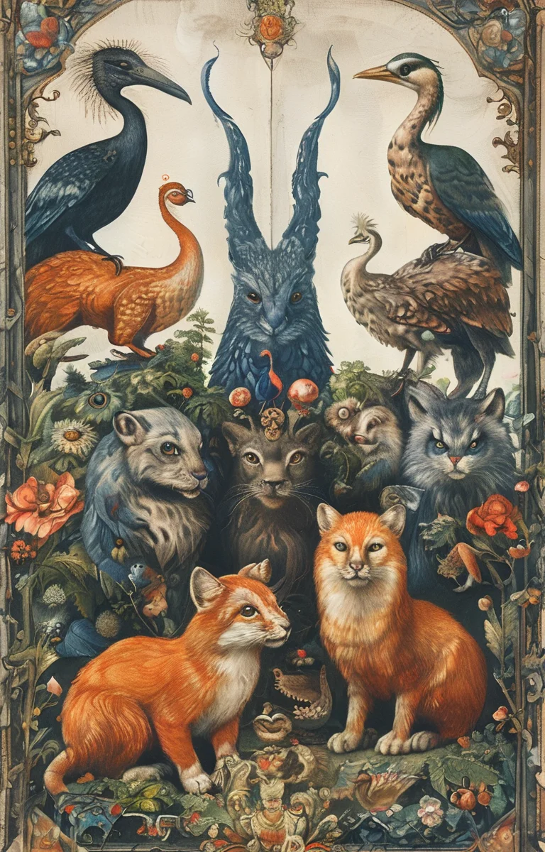 masterpiece,best quality,<lora:tbh266-sdxl:0.9>,illustration,style of Bestiary portrait of family