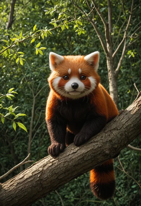 "Red Moguinea" – The Ultimate Fluff Mischief"
A heart-melting fusion of red panda fluff, monkey agility, and guinea pig adorableness, the Red Moguinea is a tiny whirlwind of charm and energy. Its round, chubby body, covered in thick, velvety fur, showcases the red-orange hues of a red panda, with patches of soft white and golden-brown, giving it an irresistibly warm and cuddly appearance.
Its big, expressive guinea pig-like eyes glisten with curiosity, framed by short, wispy whiskers. The round red panda ears twitch playfully, while its tiny monkey-like hands—dexterous and nimble—are perfect for grasping onto branches or sneaking away with a stolen fruit. It has the bushy, ring-striped tail of a red panda, but with a hint of guinea pig fluffiness, curling slightly as it moves.
Despite its petite guinea pig size, the Red Moguinea is full of monkey-like mischief, always darting between tree branches or clinging to a vine, its tiny paws effortlessly swinging as it chitters in excitement. Perched on a mossy log in a sunlit bamboo forest, it nibbles on a snack with a content expression, its fur catching the warm glow of golden light.
With the gentleness of a guinea pig, the playfulness of a monkey, and the irresistible fluff of a red panda, this tiny hybrid is the perfect mix of cute chaos and cuddly perfection.