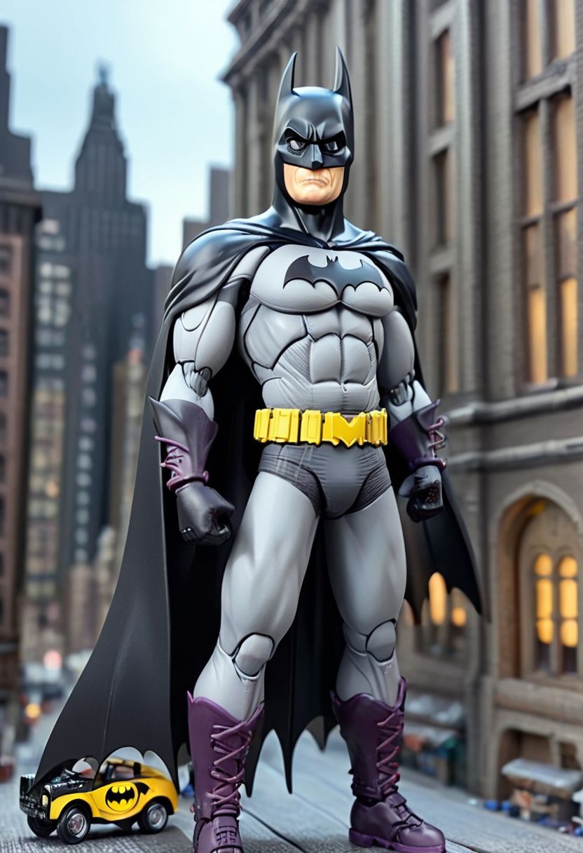 (OverallDetail:1.4)(Articulated:1.6), realism, (1figure articulated of Batman in Gotham 
:1.7), (in gotic city style films Tim Burton background:1.0),    toy, cute, epic world, vivid colors, detailed,BRAKE
 (Bodysuit and Face of Batman:1.5), detailed face, hiperrealistic, 8k,35mm, realistic, detailed background