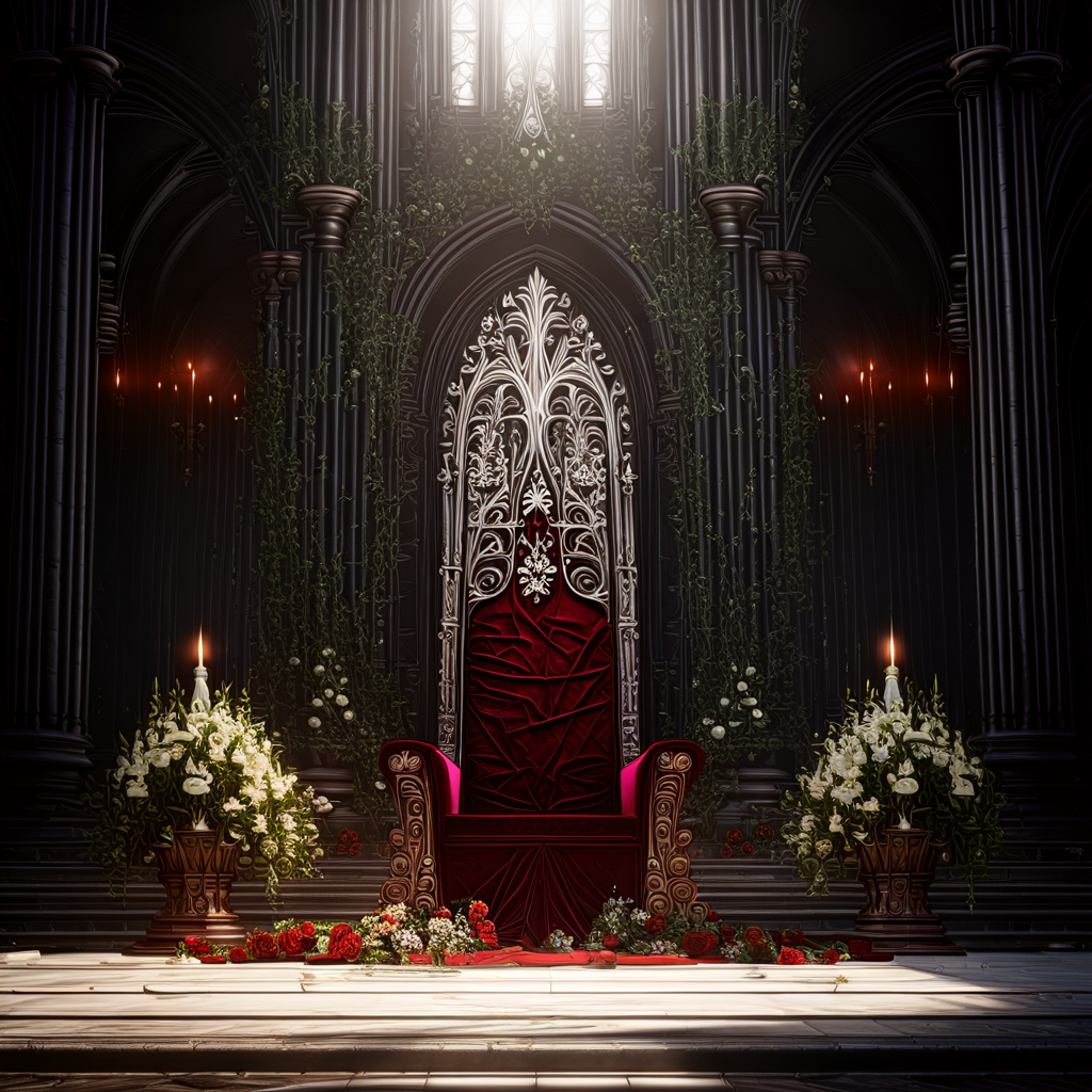 throne, sunbeam, indoors, flower, sitting, plant, church, candle, light
