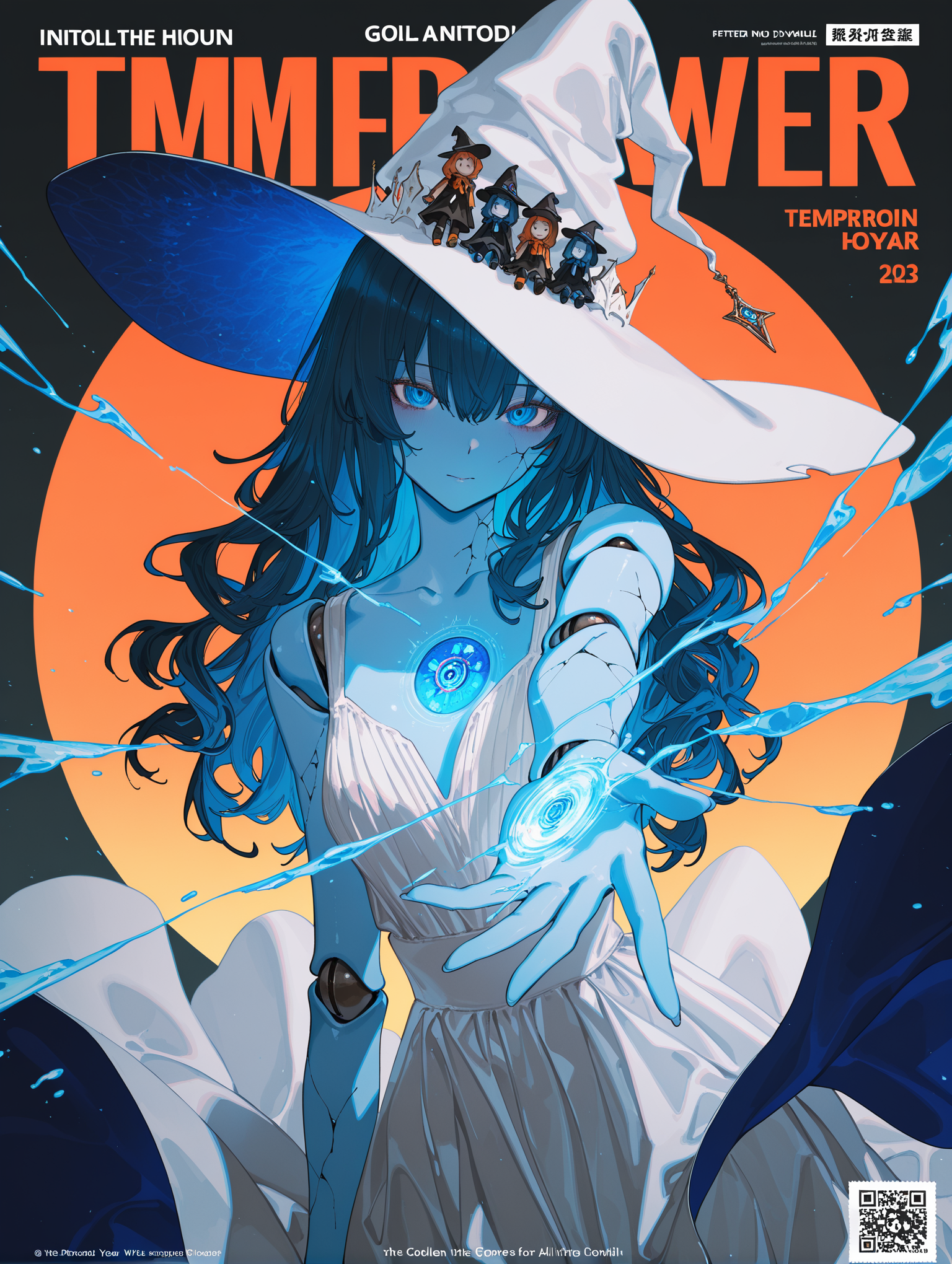 beautiful detailed glow,beautiful detailed girl,artist:gsusart,artist:WANKE,artist:onineko,
1girl, (quasarcake:0.7), IncrsRnnThWtch, blue eyes, blue hair, wavy hair, (4 arms:1.1), (multiple faces:1.1), blue skin, colored skin, cracked skin, doll joints, witch hat, white headwear, outstretched arm, covered face, highly detailed, ultra-high resolution, 32K UHD, sharp focus, best-quality, Emotionalization, golden hour, unconventional supreme masterpiece, masterful details, temperate atmosphere, with a high-end texture, in the style of fashion photography, magazine cover, Dynamic Angle, Dynamic posture, extreme aesthetic, year 2024, year 2023, A shot with tension, (Visual impact:1.2), (giving the poster a dynamic and visually striking appearance:1.2), impactful picture, offcial art, colorful, splash of color, movie perspective, advertising style,
,masterpiece,best quality,amazing quality,