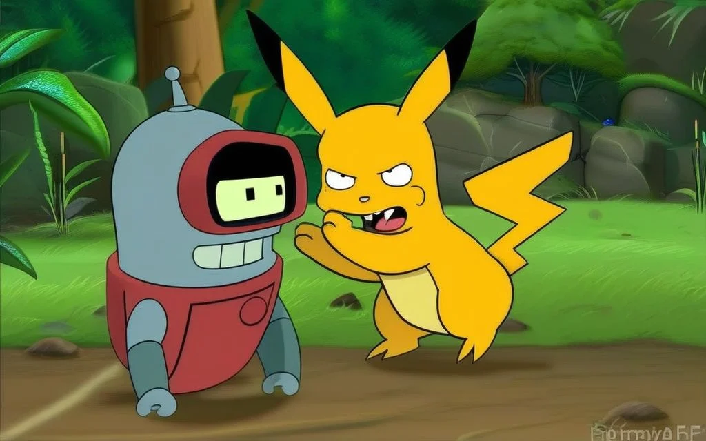 A cute Pikachu is playing with friend, FuturamaStyle <lora:SDXL-FuturamaStyle-Lora:1>, Very detailed, clean, high quality, sharp image