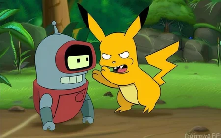 A cute Pikachu is playing with friend, FuturamaStyle <lora:SDXL-FuturamaStyle-Lora:1>, Very detailed, clean, high quality, sharp image