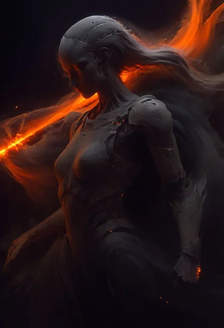 super closeup portrait, Capturing the essence of cosmic serenity and earthly vigor, depict a woman suspended in her office chair amidst the vast expanse of space. Curved Sword Slash, Her surroundings are a vibrant mix of colors, with deep blacks contrasting against vivid hues. In the distance, translucent planets in shades of grey and dark orange add to the surreal atmosphere. Her long hair billows freely in the weightlessness of space, embodying a sense of boundless freedom and graceful motion.
deep Blacks, very detailed, atmospheric haze, Film grain, cinematic film still, shallow depth of field, highly detailed, high budget, cinemascope, moody, epic, OverallDetail, 2000s vintage RAW photo, photorealistic, candid camera, color graded cinematic, eye catchlights, atmospheric lighting, imperfections, natural, shallow dof