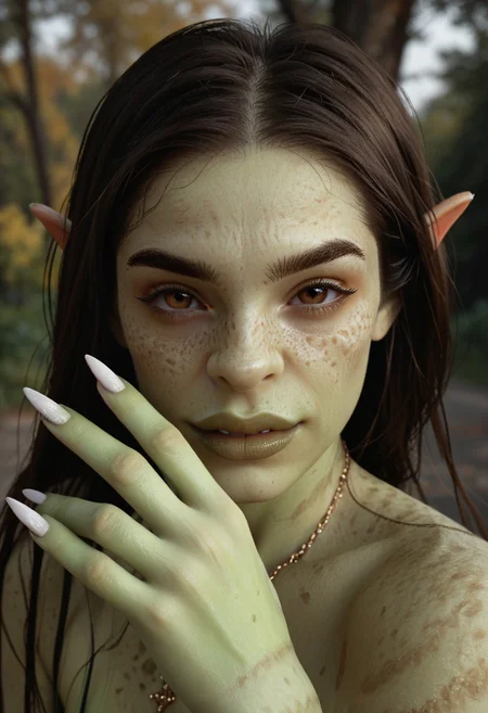 score_9, score_8_up, score_7_up orc101 green skin freckles sharp nails looking at viewer