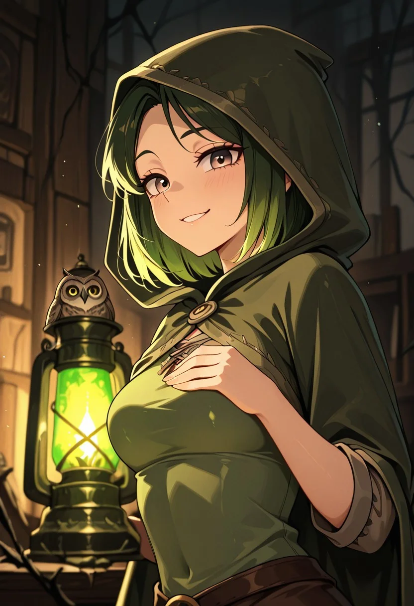 masterpiece, best quality, good quality, very aesthetic, absurdres, newest, 8K, depth of field, in the style of cknc, artist:moriimee, in the style of cksc,
1girl, short green hair, tangled, hazel eyes, medium breasts, firm, hooded cloak, glossy skin, picking lock, smirking, looking at viewer, from side
BREAK
twilight forest, mossy ruins, owls hooting
BREAK
dynamic light, green tones, high contrast, twilight glow, rich details, sneaky atmosphere