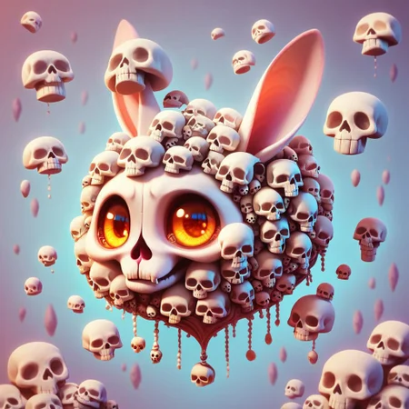 <lora:SlimesSkullWM:1>, score_9, score_8_up, score_7_up, slimes_skullwm, cute background, kawaii rabbit, made of skulls, rating safe, no humans