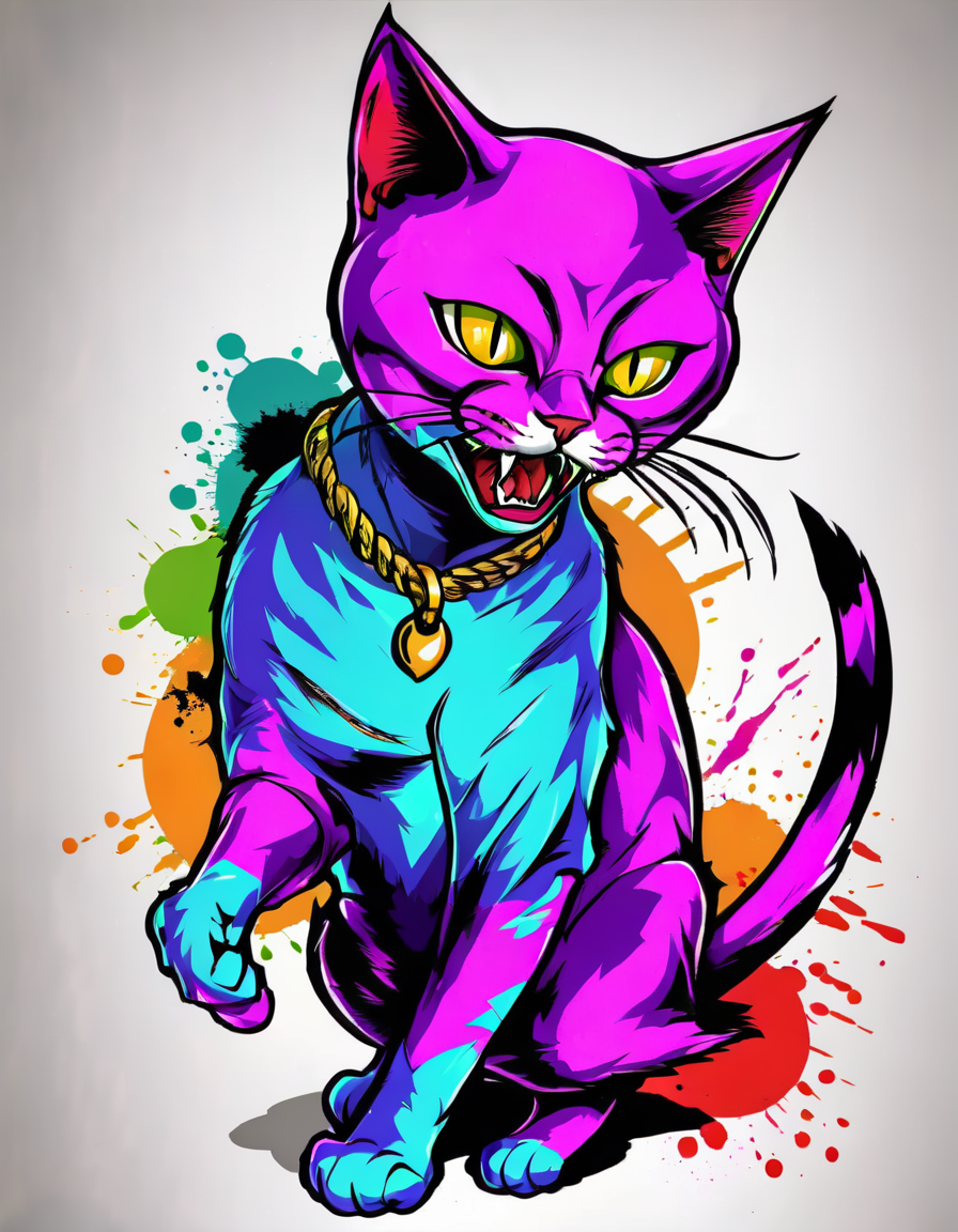 <lora:0zy:1>0zy fierce cat hissing clawing leaping vivid colors