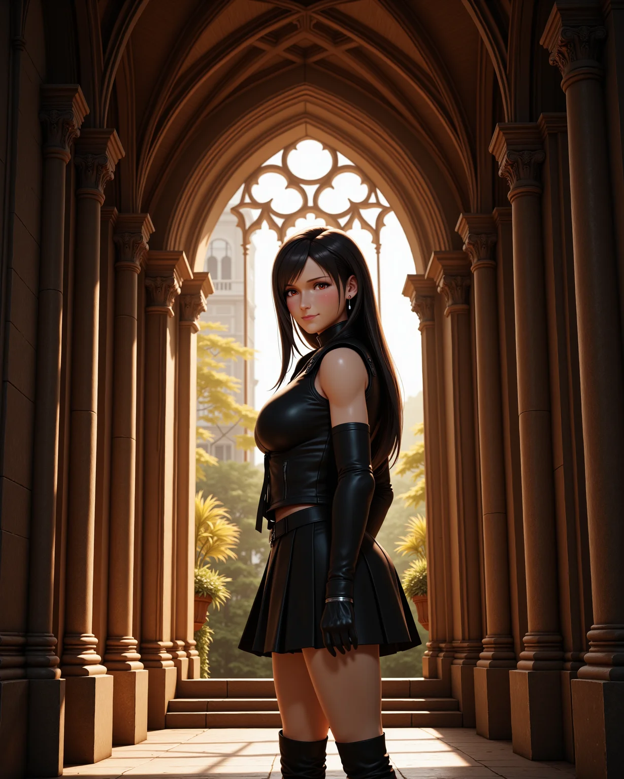 -looking at viewer, outdoors daylight
photorealistic photo of <lora:Final_Fantasy_-_Tifa_v2_000015:1> ff-tifa she has black hair and red eyes, a 20 year old adult mature woman
Highest quality, best quality, masterpiece. cinematic atmosphere. The lighting is soft yet dramatic. The film grain adds a tactile, grainy texture, enhancing the dreamlike quality of the scene.
Black sleeveless zip-up vest, black skirt with shorts underneath, black gloves, black boots, and a black ribbon tied around her left arm. A woman walks through a misty meadow, the soft ground beneath her feet covered in dew, while the faint chirping of crickets fills the air.