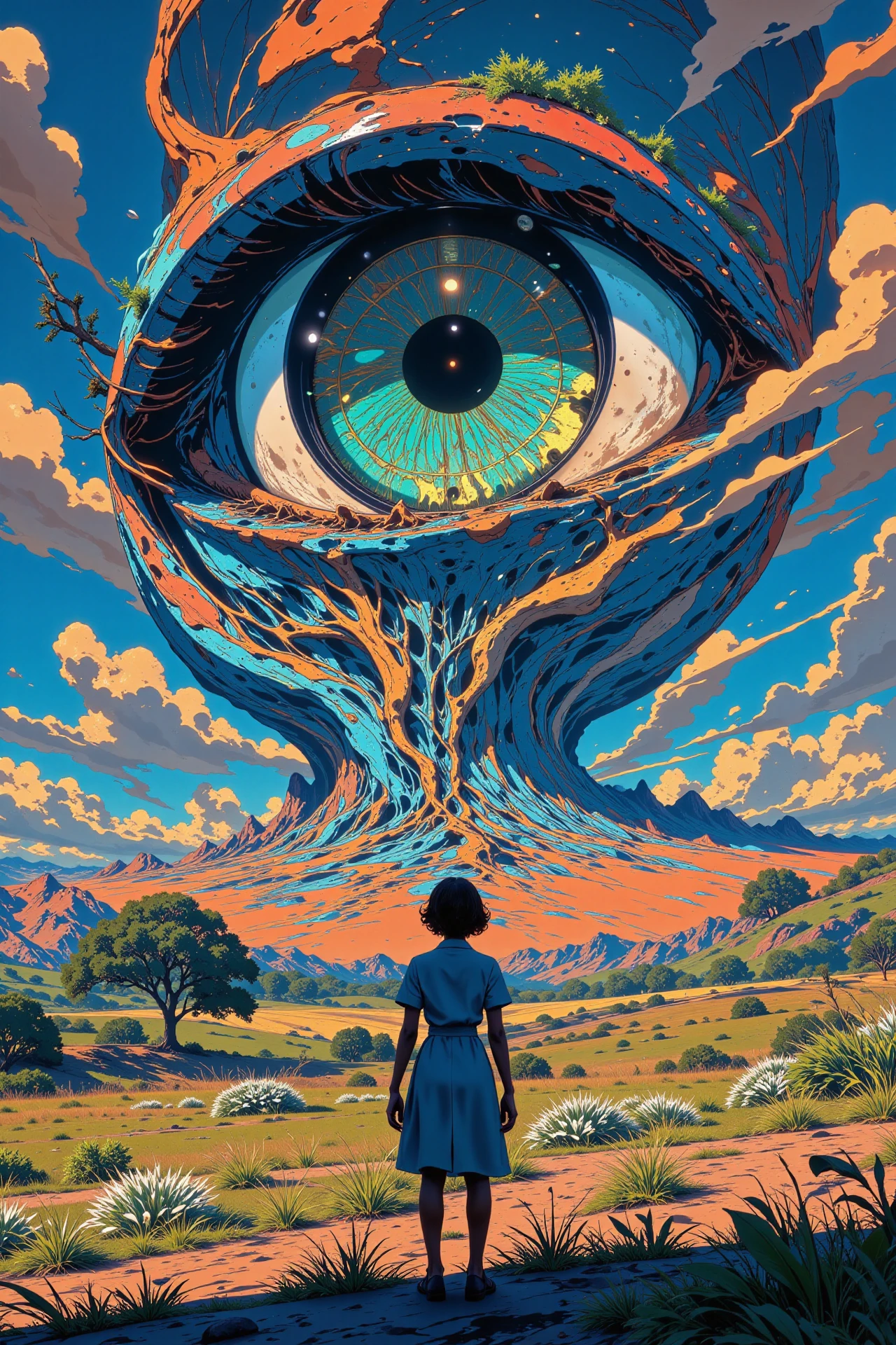 big eye beautiful  landscape, cloudy sky, woman, very intricate, very detailed, sharp, bright, colorful, <lora:Hand v2:0.5> <lora:Anti-Blur:1><lora:Insane Detail Slider:0.25>  <lora:flux.1_lora_flyway_Epic-detail_v2:0.3> <lora:fluxenhancer:0.25> <lora:ROWER:0.8> <lora:Anime art - Variant 3:0.6> Anime art