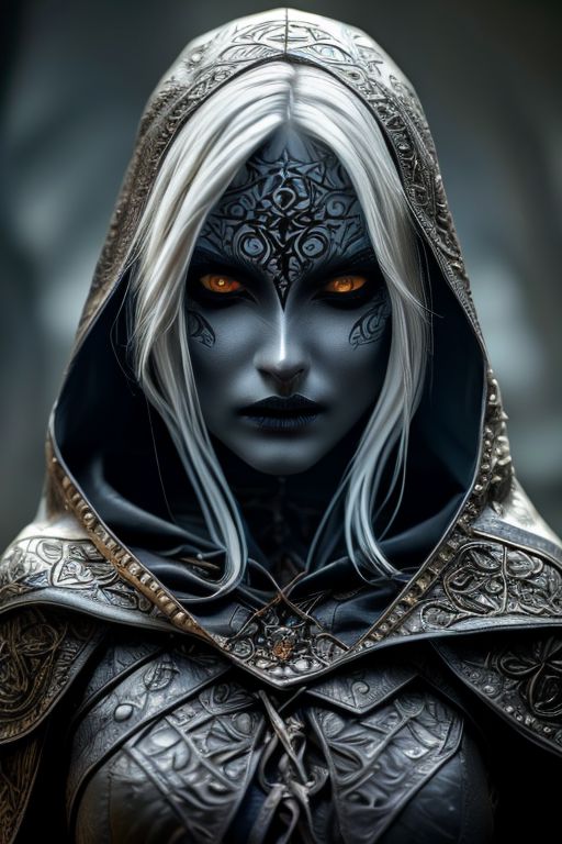 RAW photo, (masterpiece:1.3), subsurface scattering, heavy shadow, (high quality:1.4), (intricate, high detail:1.2), professional photography, HDR, High Dynamic Range, realistic, ultra realistic, photorealistic, high resolution, film photography, ambient lighting, atmospheric effects, <lora:detail_slider_v4:2>, OverallDetail, a female drow rogue, dark makeup, intricate leather armor, jewelry, cape, hood, <lora:Drow:0.8>, epiCPhoto