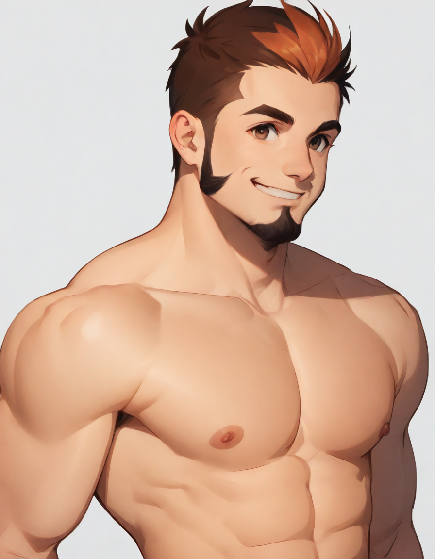 illMaleupBody, solo, smile, simple background, brown hair, white background, brown eyes, nipples, upper body, male focus, nude, multicolored hair, from side, muscular, facial hair, abs, pectorals, muscular male, bara, beard, mature male, goatee, 1boy
<lora:ILLå¡é2Dç·å­ä¸èº«illMaleupBody:0.8>,