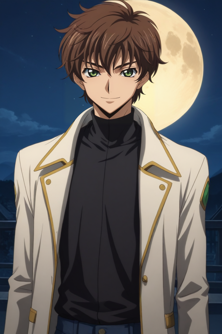 score_9, score_8_up, score_7_up, source_anime, rating_safe, , (photorealistic:0.6), looking at viewer, , 1boy, solo, male focus, <lora:suzaku_kururugi_pony:0.92>, suzaku_kururugi, brown hair, green eyes, straight-on, machu picchu, night, full moon, arm support, naughty smile, , <lora:sdxl_lightning_8step_lora:1>