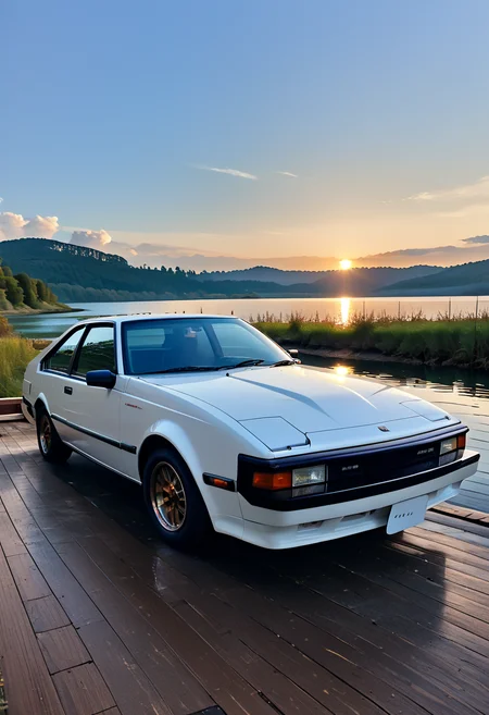 score_9,score_8_up,score_7_up,source_realstic,photorealstic,
Raw photo of a car. A futuristic and sleek car parked on a pier on a lake,with a beautiful sunset sky in the background. Amazing. The movement of the clouds emphasizes the perspective taken with a fisheye lens,and the lake surface is smooth as a mirror,without any splashes or ripples. Ridiculously professional lighting,Dynamic cloud movement,from side,
The mirror reflects the sunset,and the body of the car shines beautifully.,No people,<lora:mjv3_pony-3:0.7>,<lora:A60_pony:1>,A60,<lora:eye_catching:1>,eye catching,drab,