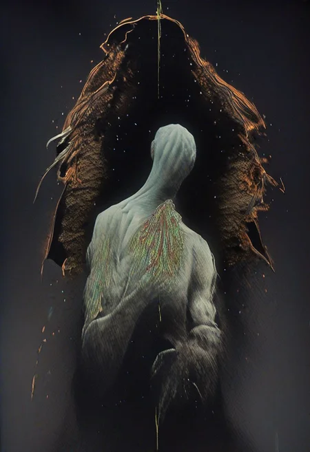 painting of an older man and his adult male lover, spark ignites, tortured souls, peacefulness, revelation, surreal dark smeared background, black and gold mutations tears in fabric , separation of colors, in the style of nicola samori <lora:DarkAnime1:1> <lora:HorrorArt(1):1.2>, glow effects, godrays, Hand drawn, render, 8k, octane render, cinema 4d, blender, dark, atmospheric 4k ultra detailed, cinematic sensual, Sharp focus, humorous illustration, big depth of field, Masterpiece, colors, 3d octane render, 4k, concept art, trending on artstation, hyperrealistic, Vivid colors, extremely detailed CG unity 8k wallpaper, trending on ArtStation, trending on CGSociety, Intricate, High Detail, dramatic, absurdes, a realistic baroque bedroom, white canopy over bed, white drapes, damask patterns, intricate details, in the style of Vittorio Matteo Corcos