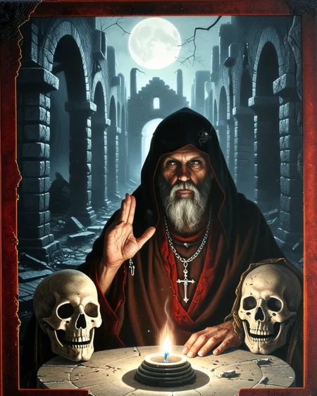 horror-themed Ancient sorcerers from the Ancient World gathered to test the magic that separates the physical world from the spiritual world . eerie, unsettling, dark, spooky, suspenseful, grim, highly detailed, doviliotarot <lora:DovilioTarot_SDXL:1.0>