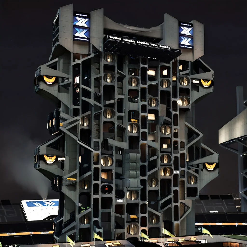 trackmania, realistic, photo, high quality, Brutalist Architecture, trackmania, scenery, building, megastructure, night