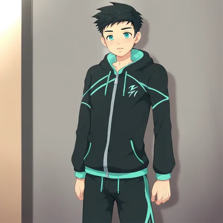 male focus, mint color eyes, black hair, solo, short hair, 1boy