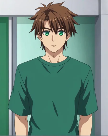 score_9, score_8_up, source_anime, anime screencap, original style, depth of field, BREAK, rating_safe, 1boy, solo, male focus, mature male,<lora:toujou_basara_pony:1>, toujou_basara_pony, brown hair, green eyes, short hair, hair between eyes, bangs, cowboy shot, expresionless, standing, looking at viewer, facing viewer, <lora:sdxl_lightning_8step_lora:1>