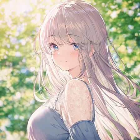 1girl,solo,looking at viewer,long hair,bangs,blush,eyebrows visible through hair,upper body,smile,day,blurry,masterpiece, best quality, very aesthetic, absurdres,,   <lora:lighting-NAI:0.8>