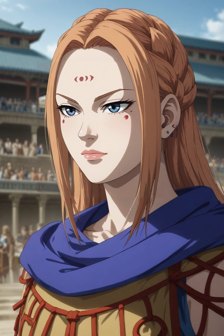 score_9, score_8_up, score_7_up, , rating_safe, , (realistic:0.6), , depth of field, 1girl, solo, <lora:yang_duanhe_pony:0.82>, yang_duanhe, orange hair, blue eyes, aged down, long hair, facial mark, forehead mark, braid, , toga, greek clothes, (ring), cross-laced footwear, <lora:sdxl_lightning_8step_lora:1>